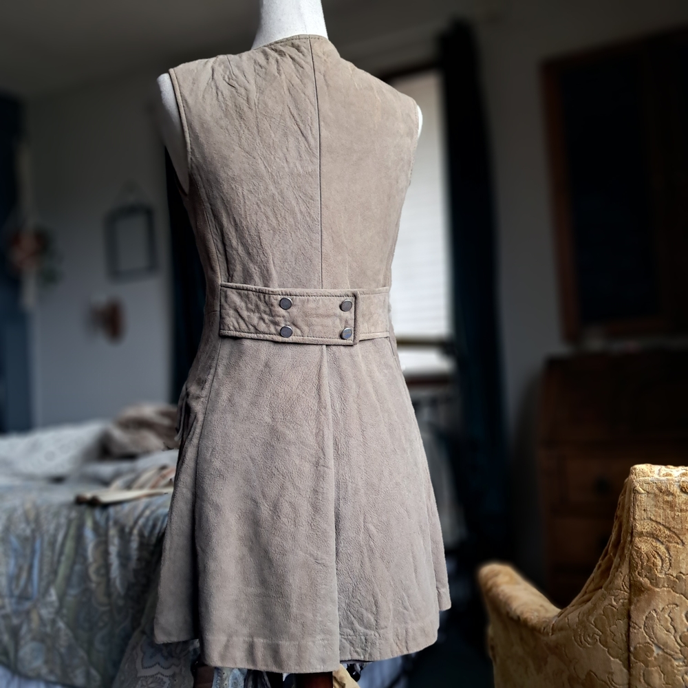 Handmade Suede Mod Button-Up Mini-Dress - Picture 13 of 14